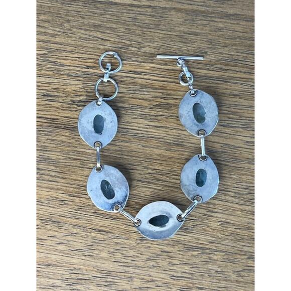 Sterling Silver 925 Grey Stone Toggle Bracelet 7.5" - Picture 3 of 4